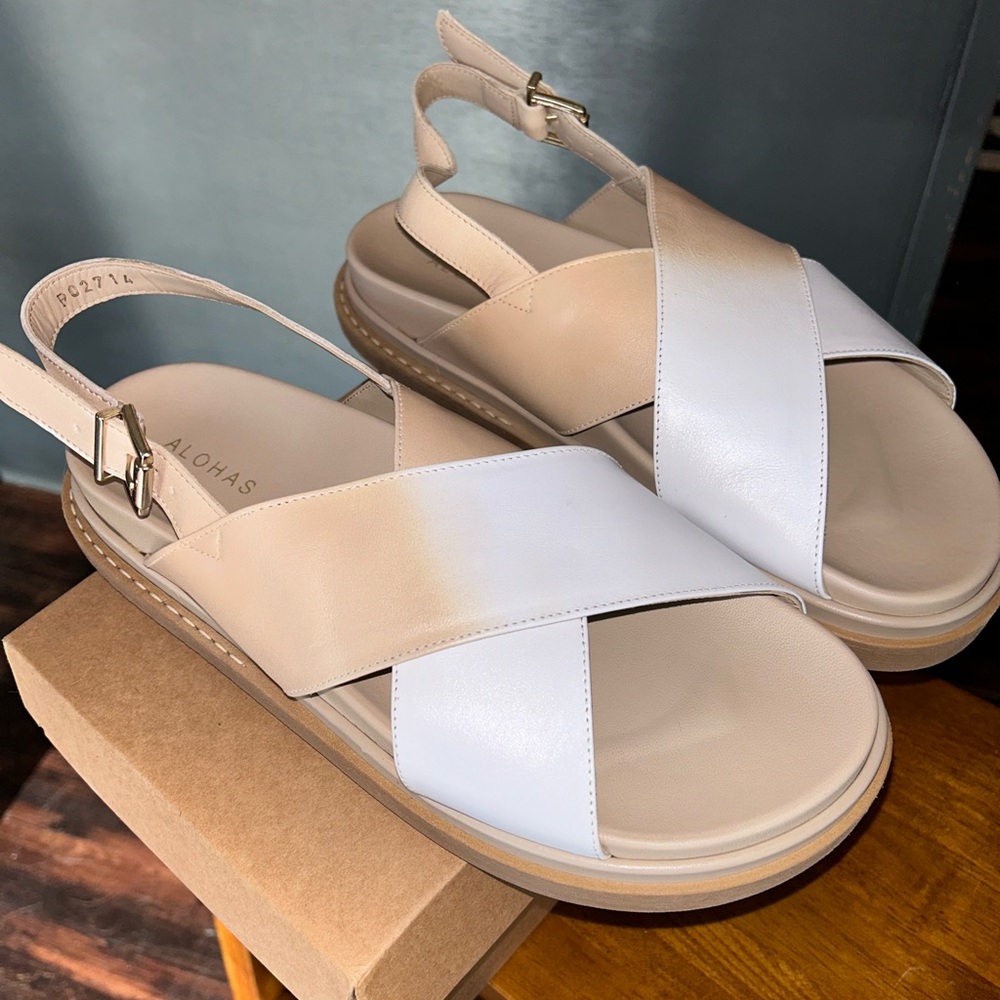ALOHAS Beige and White Sandals